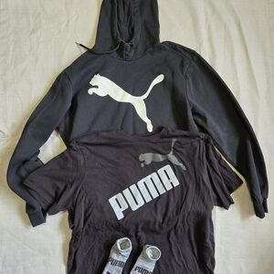 PUMA XL Unisex Black Hoodie, Black T-Shirt & Gray Socks Mixed Clothing Lot